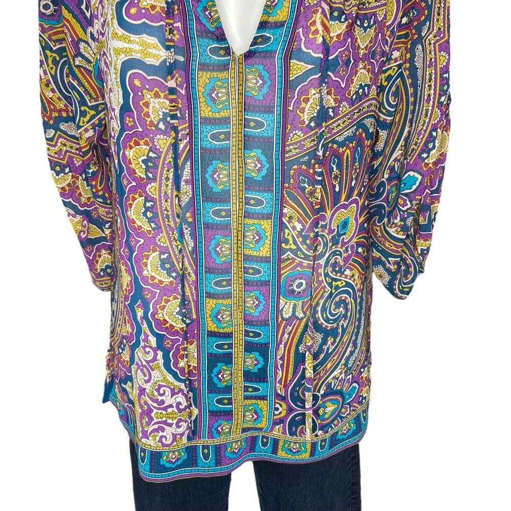 3/$20 NICOLE BY NICOLE MILLER Blouse Paisley Mandala Print 3/4 Sleeve Top Medium